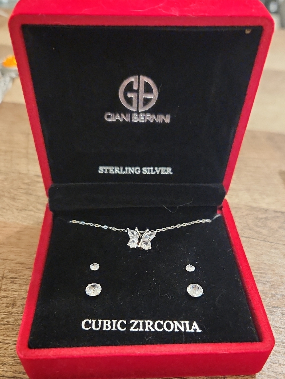 Giani Bernini Sterling Silver Butterfly Necklace with Clear Cubic Zirconia